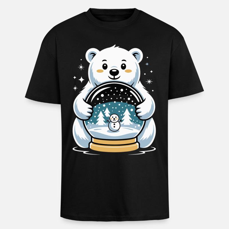 Polarbaer Schneekugel Impression - Oversized Heavyweight Unisex T-Shirt - Schwarz