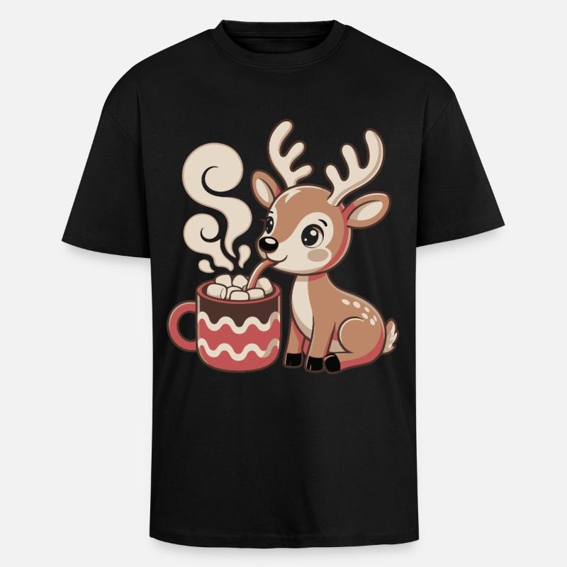 Le cerf câlin boit du cacao - T-shirt unisexe oversize épais - noir