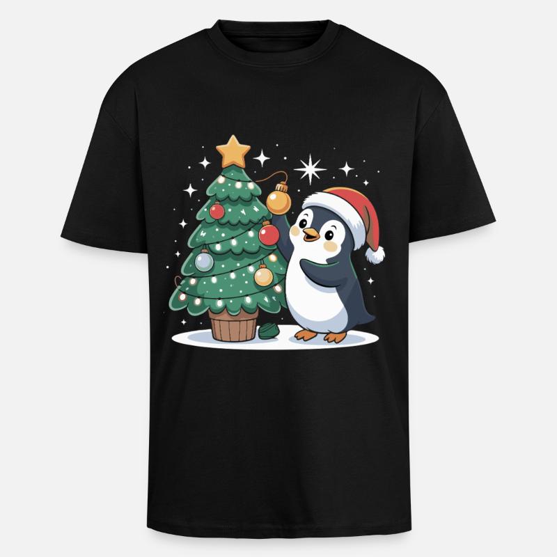 Pinguin schmückt Weihnachtsbaum - Oversized Heavyweight Unisex T-Shirt - Schwarz
