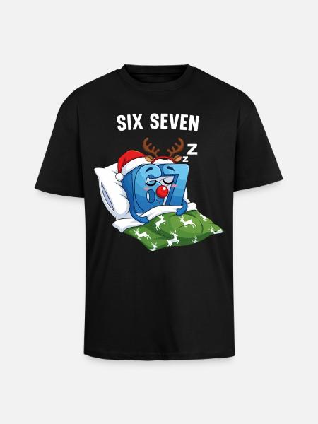 67 Six Seven Memes Christmas Pajamas - Unisex Oversized Heavyweight T-shirt - black