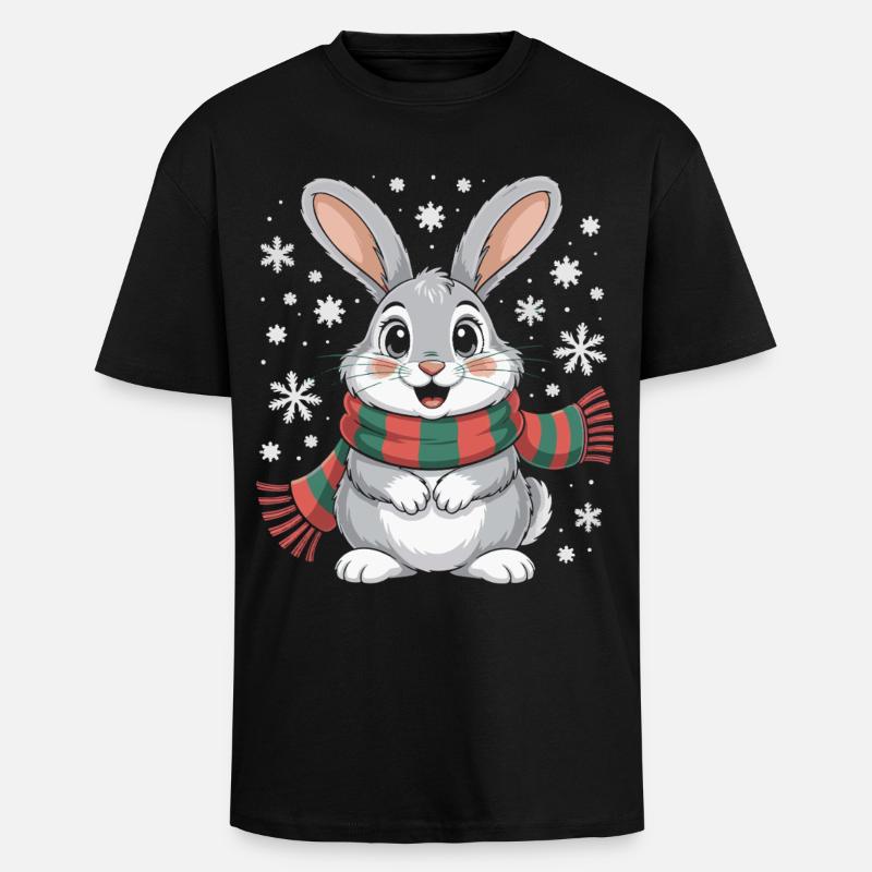 Lapin d’hiver avec écharpe - T-shirt unisexe oversize épais - noir