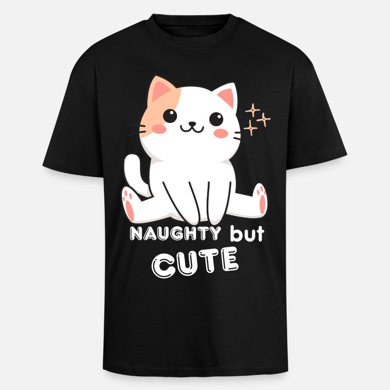 Chat Espiègle et Mignon - T-shirt unisexe oversize épais - noir