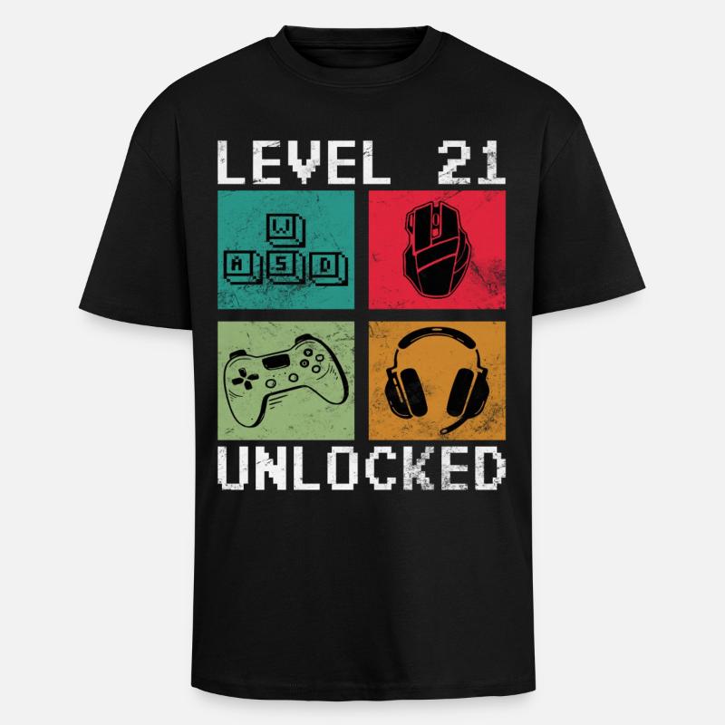 Level 21 Unlock Retro Gaming - Unisex Oversized Heavyweight T-shirt - black