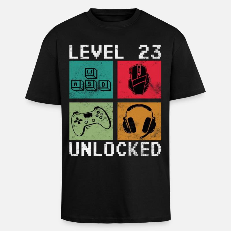 Level 23 Unlocks Pixel Gaming - Unisex Oversized Heavyweight T-shirt - black