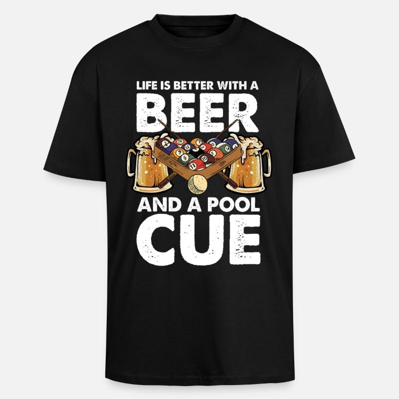 Bière, billard et queue - T-shirt unisexe oversize épais - noir