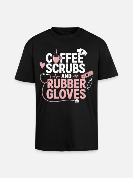 Kaffee Scrubs und Gummihandschuhe - Oversized Heavyweight Unisex T-Shirt - Schwarz