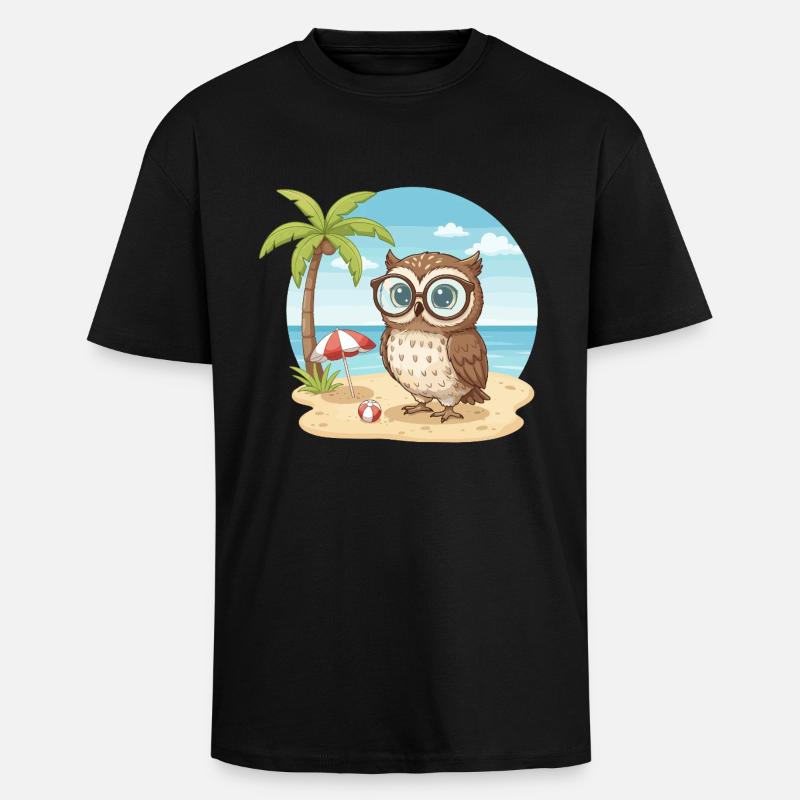 Süße Eule mit Brille Strandsommerferien - Oversized Heavyweight Unisex T-Shirt - Schwarz