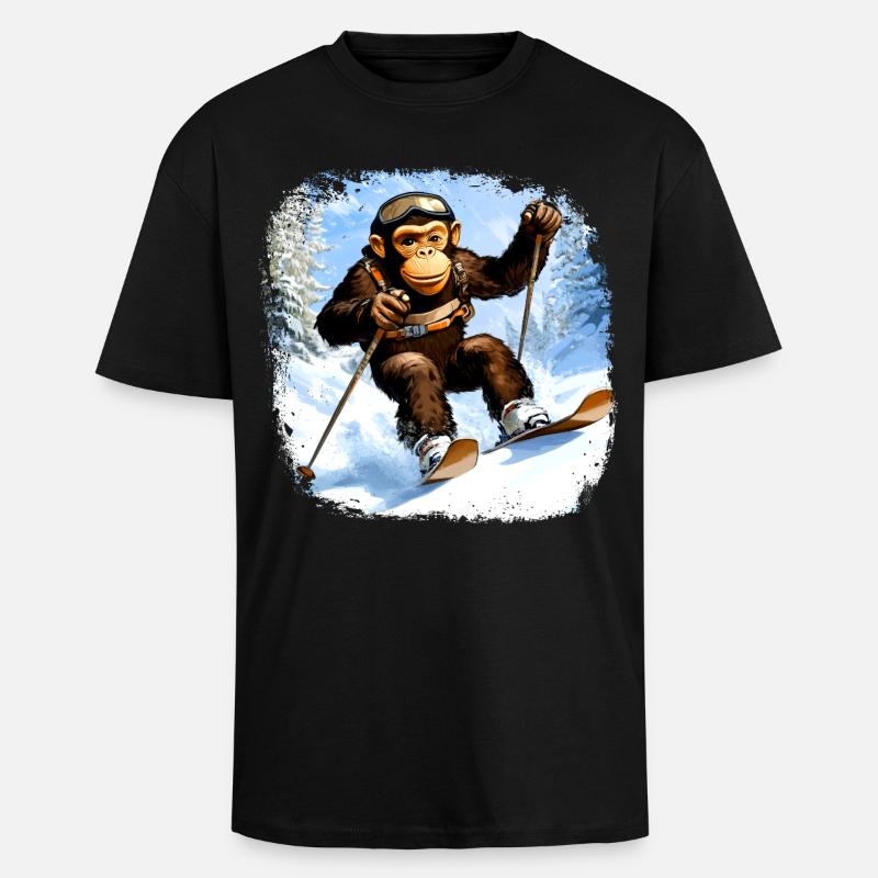 Monkey Ski / Skier Monkey - Unisex Oversized Heavyweight T-shirt - black