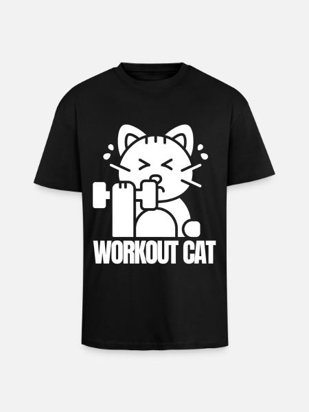 Muscular Cat Training - Unisex Oversized Heavyweight T-shirt - black