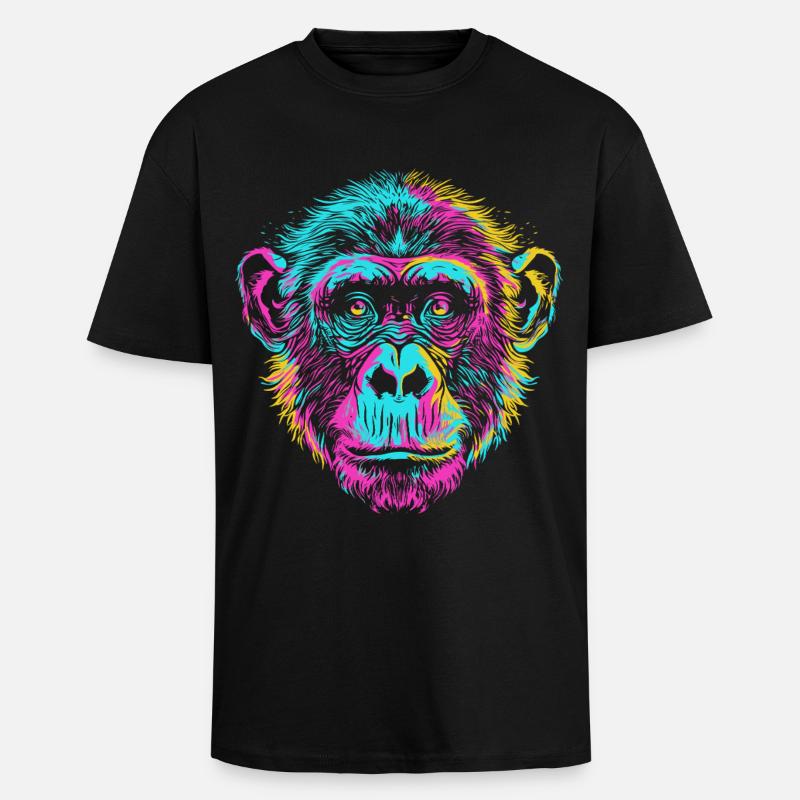 Bunter Schimpanse im Neon-Art Stil - Oversized Heavyweight Unisex T-Shirt - Schwarz