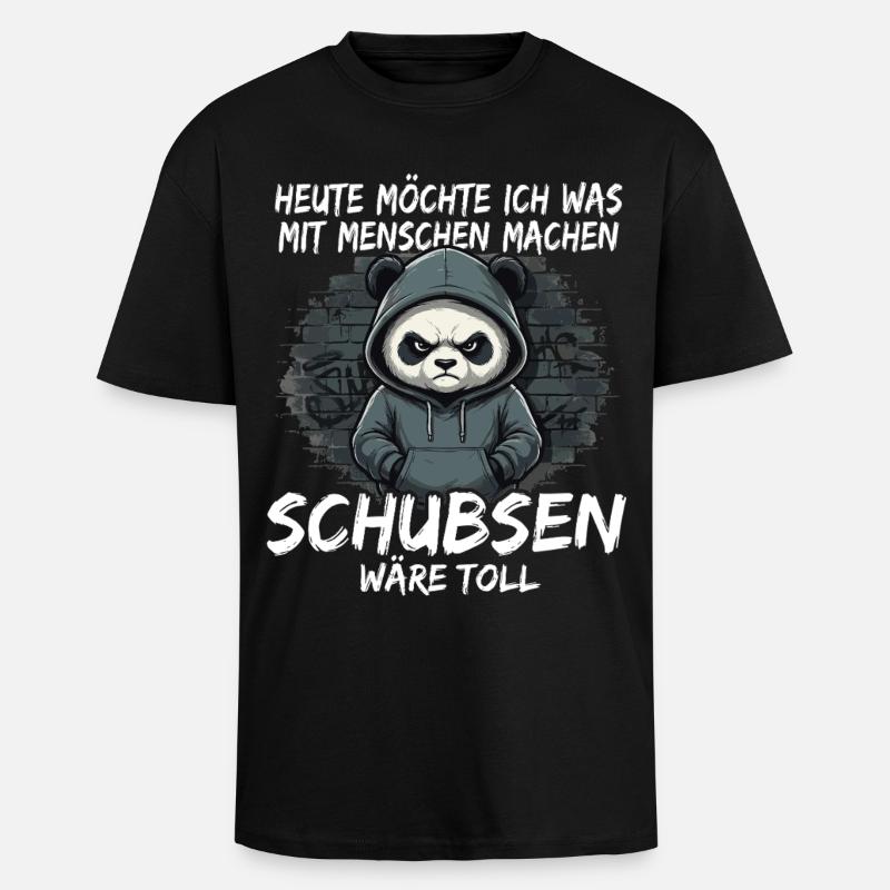 Grimmiger Panda – Sarkastisches Schubsen - Oversized Heavyweight Unisex T-Shirt - Schwarz