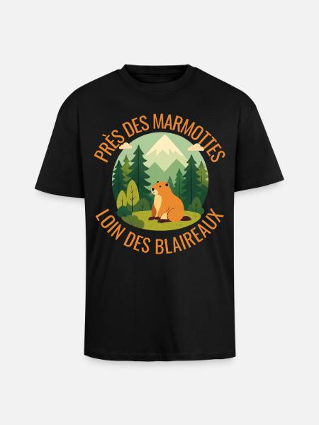 Alpine Marmot in the Forest - Unisex Oversized Heavyweight T-shirt - black