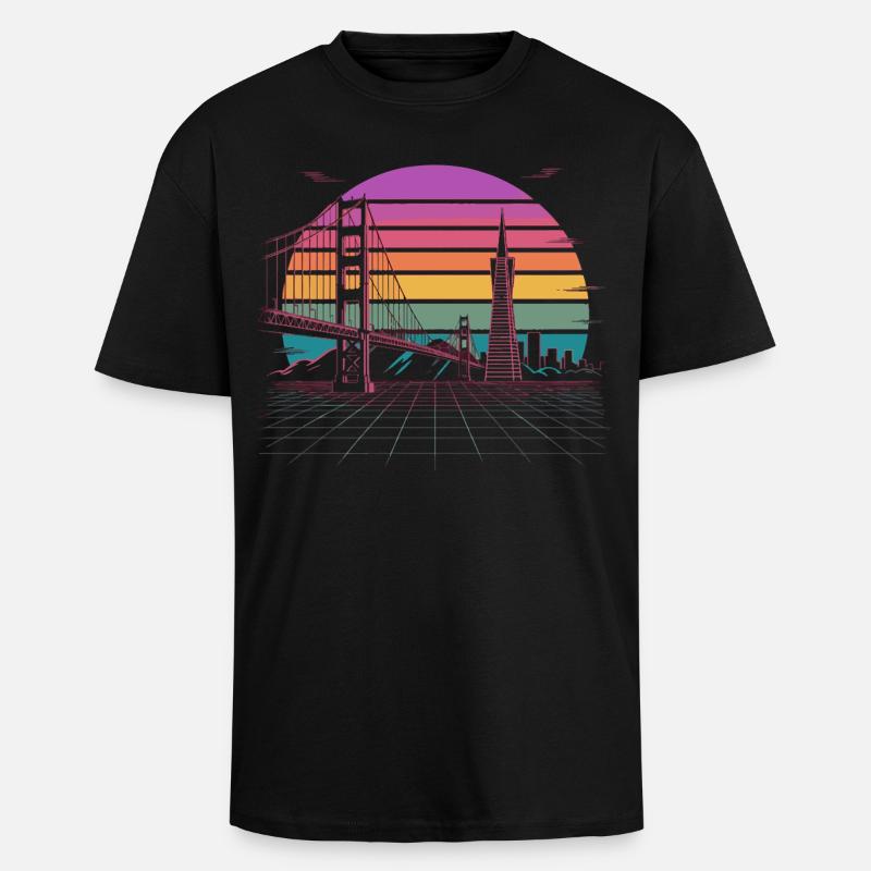 Rainbow Bridge Neon Skyline San Francisco - T-shirt unisexe oversize épais - noir