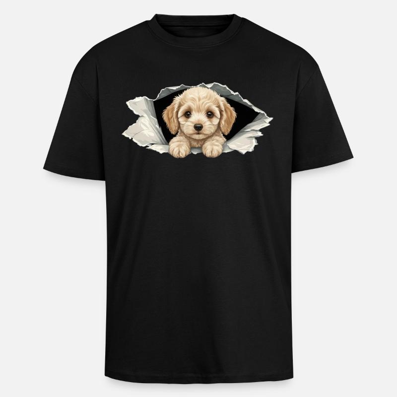 Niedlicher Cockapoo Goldendoodle Zerrissenes Papier - Oversized Heavyweight Unisex T-Shirt - Schwarz
