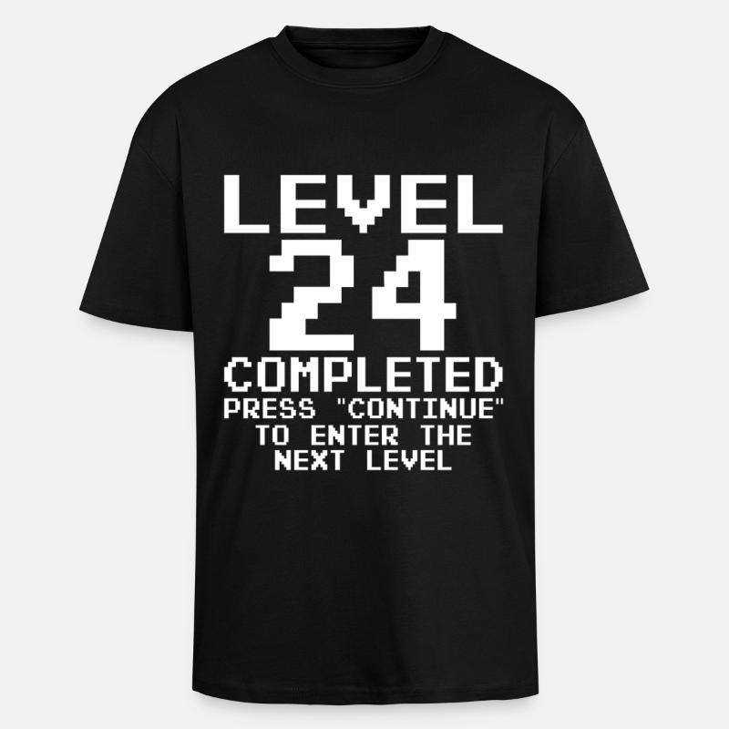 Level 24 Completed – Pixel Retro - Unisex Oversized Heavyweight T-shirt - black