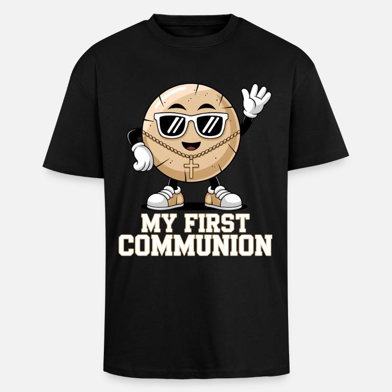 First Communion Cookie with Style - Unisex Oversized Heavyweight T-shirt - black