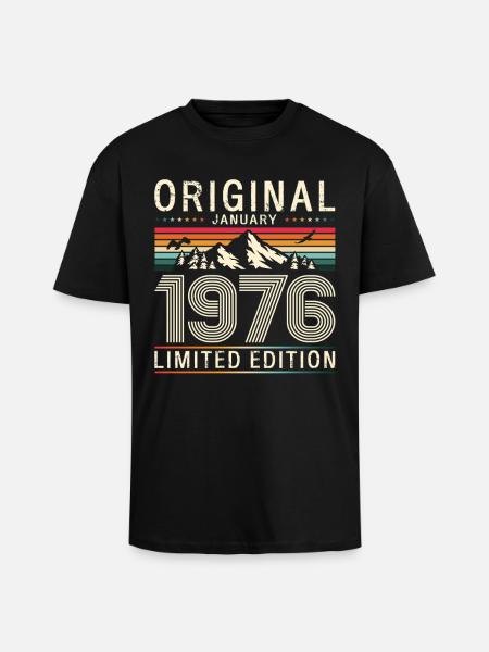 50th Birthday Original January 1976 - Unisex Oversized Heavyweight T-shirt - black