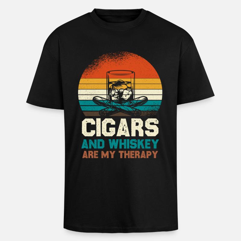 Cigars and Whiskey Therapy Retro - Oversized Heavyweight Unisex T-Shirt - Schwarz