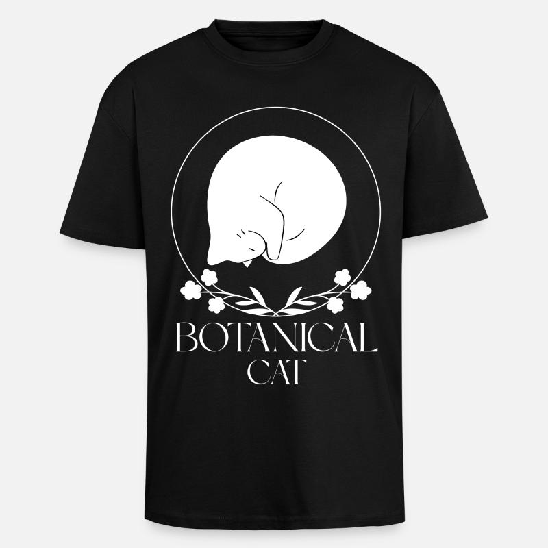Minimalistische botanische Katze - Oversized Heavyweight Unisex T-Shirt - Schwarz
