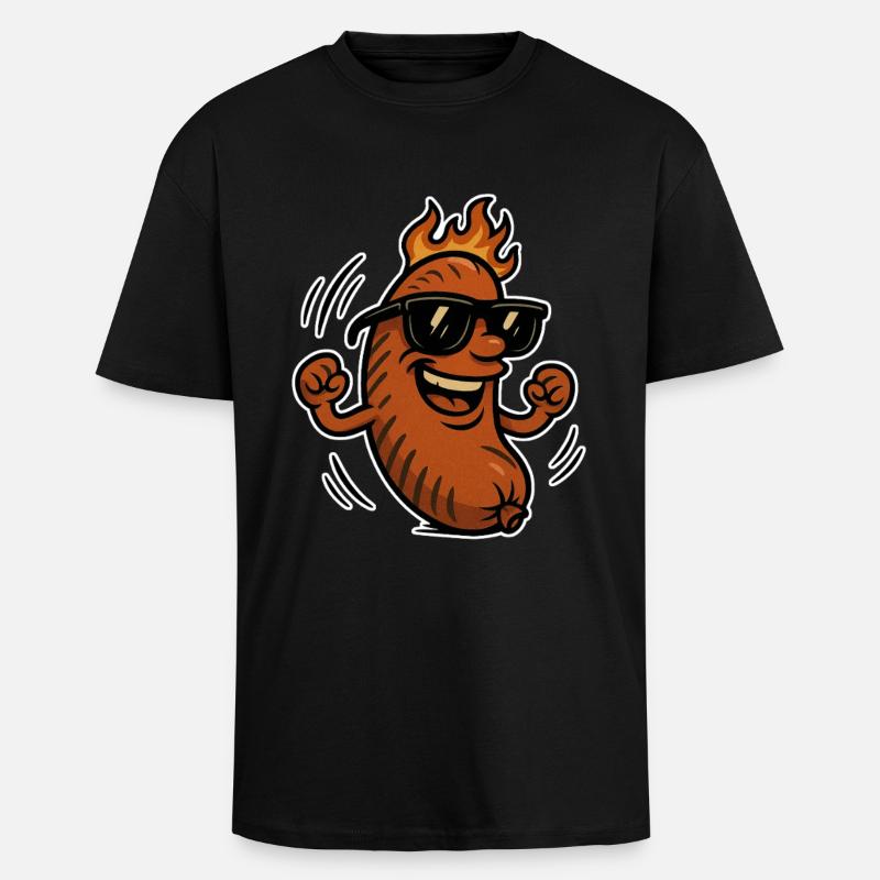 Bratwurst avec lunettes de soleil - T-shirt unisexe oversize épais - noir