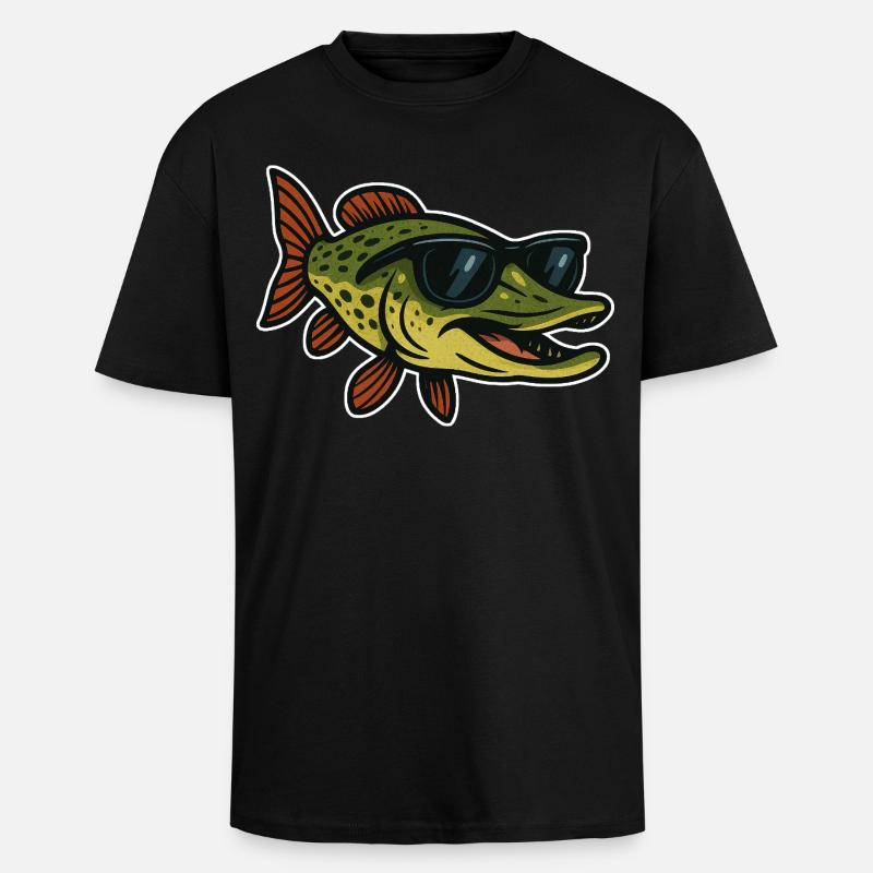 Hecht mit Sonnenbrille - Oversized Heavyweight Unisex T-Shirt - Schwarz