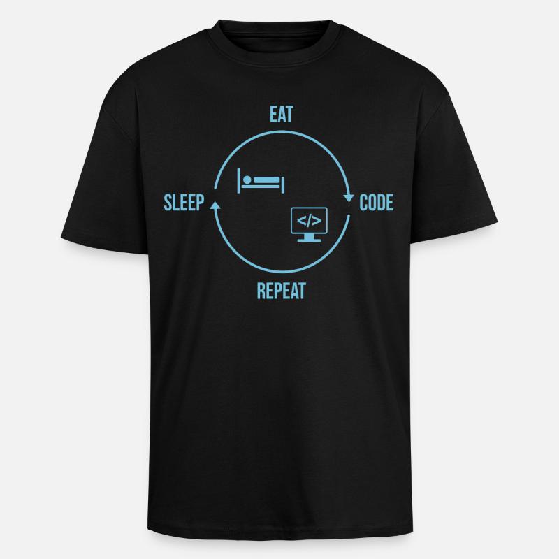Eat Sleep Code Repeat - Programmer Cycle - Unisex Oversized Heavyweight T-shirt - black