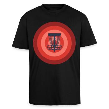 Disc Golf Canestro Bersaglio Disco Volante Divertente - T-shirt unisex oversize pesante - nero - Fronte - Alina (178cm) & Michal (187cm)