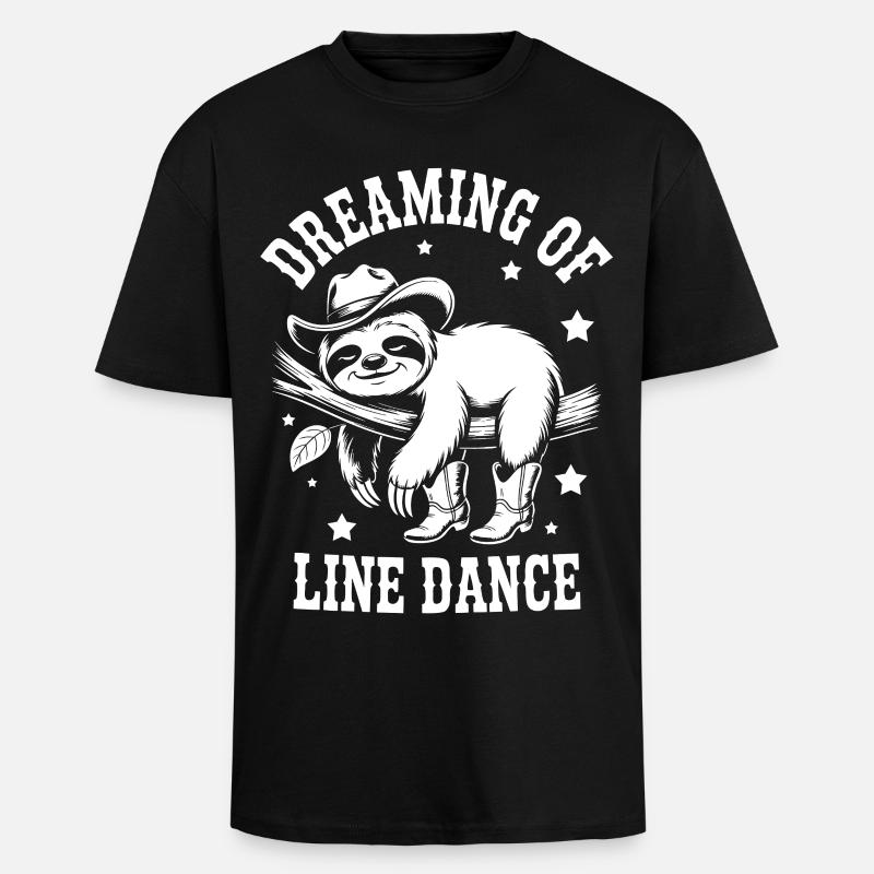 Faultier LineDance Cowboy - Oversized Heavyweight Unisex T-Shirt - Schwarz