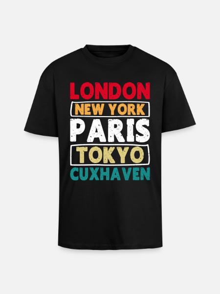North Sea LONDON NEW YORK PARIS TOKYO CUXHAVEN - Unisex Oversized Heavyweight T-shirt - black