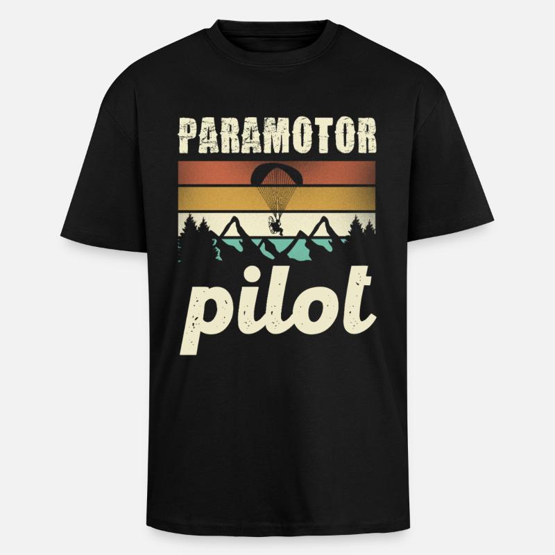 Paramotor Pilot Retro Sunset - Unisex Oversized Heavyweight T-shirt - black