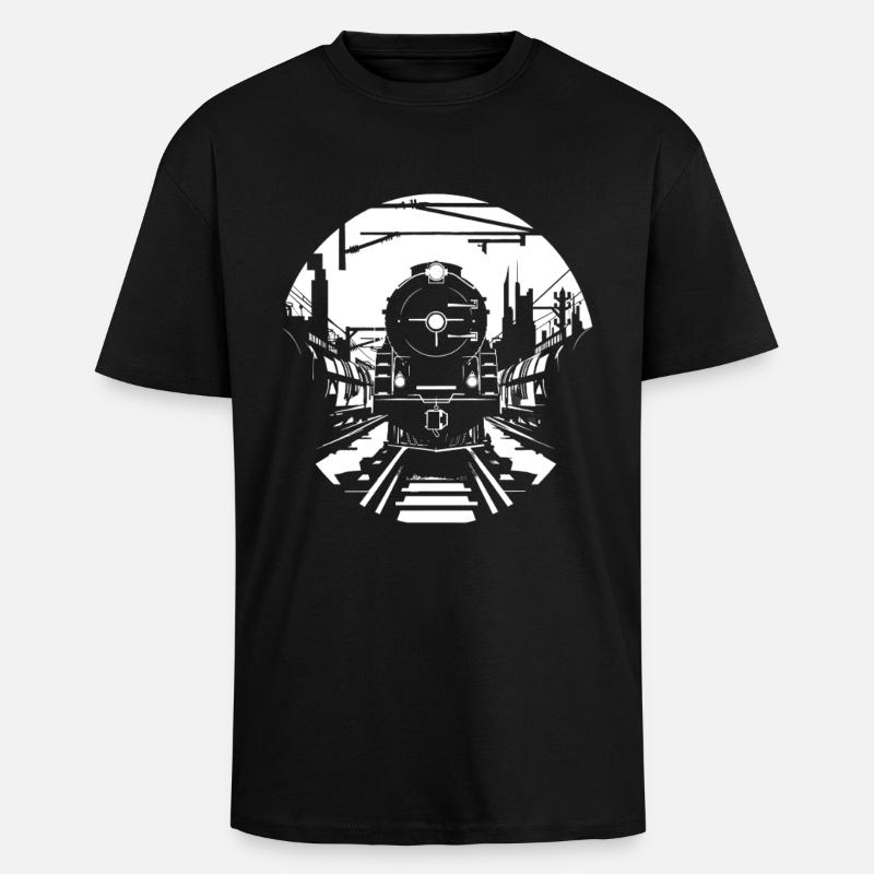 Eisenbahn Skizze - Oversized Heavyweight Unisex T-Shirt - Schwarz