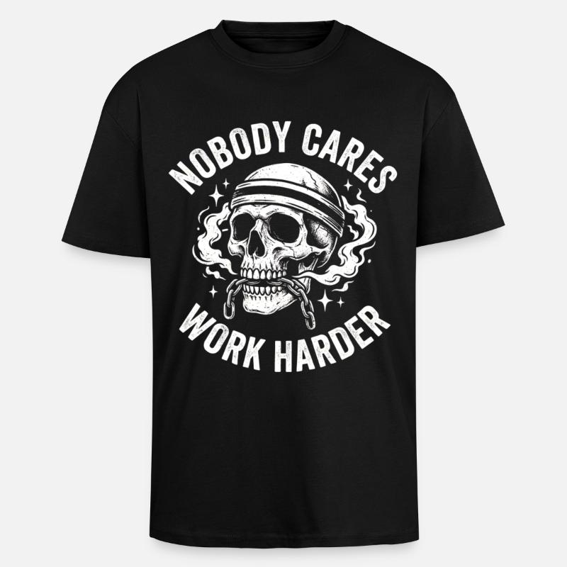 Schädel mit Helm: Arbeite härter - Oversized Heavyweight Unisex T-Shirt - Schwarz