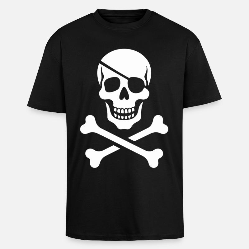 Conception croisée crâne et os - T-shirt unisexe oversize épais - noir