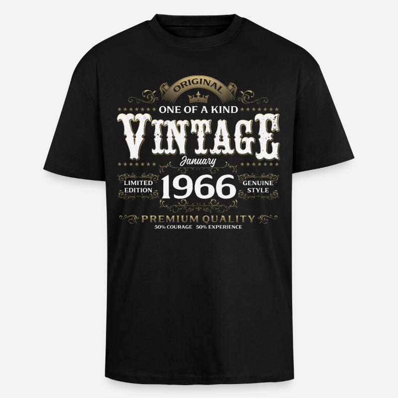 60e anniversaire Millésime janvier 1966 - T-shirt unisexe oversize épais - noir
