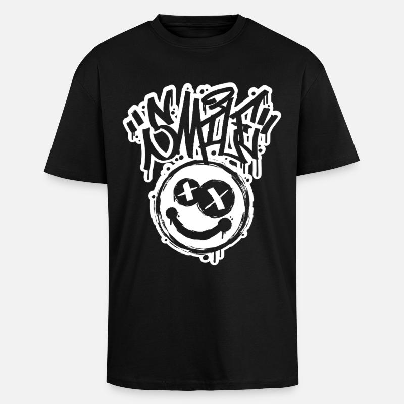 Lettres Smile Face Graphitti - T-shirt unisexe oversize épais - noir
