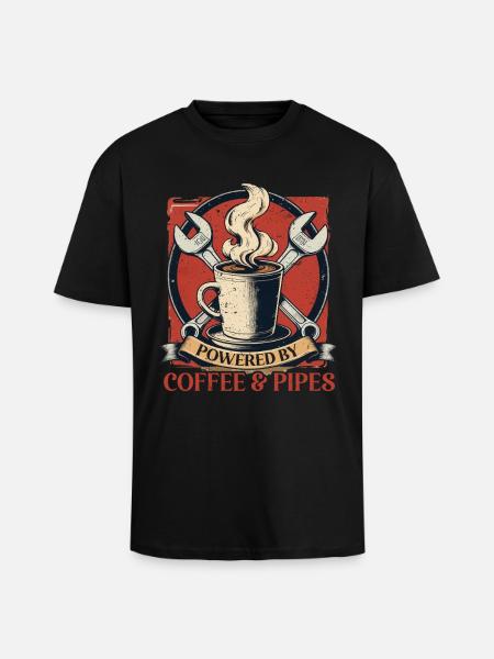 Pipelayers Powered By Coffee & Pipes - Unisex Oversized Heavyweight T-shirt - black