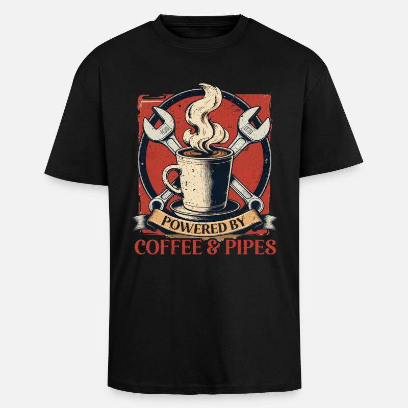 Pipelayers Powered By Coffee & Pipes - Unisex Oversized Heavyweight T-shirt - black
