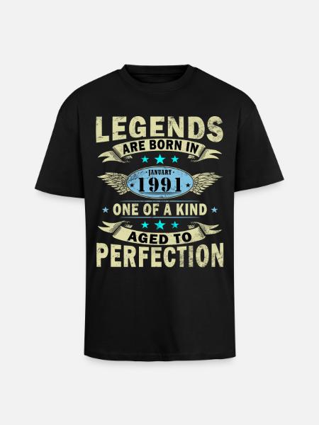 35th Birthday Legend January 1991 - Unisex Oversized Heavyweight T-shirt - black