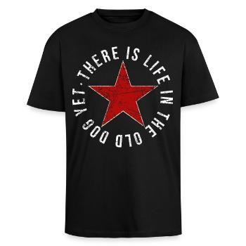 There Is Life In The Old Dog Yet Geburtstag  - Oversized Heavyweight Unisex T-Shirt - Schwarz - Vorne - Alina (178cm) & Michal (187cm)