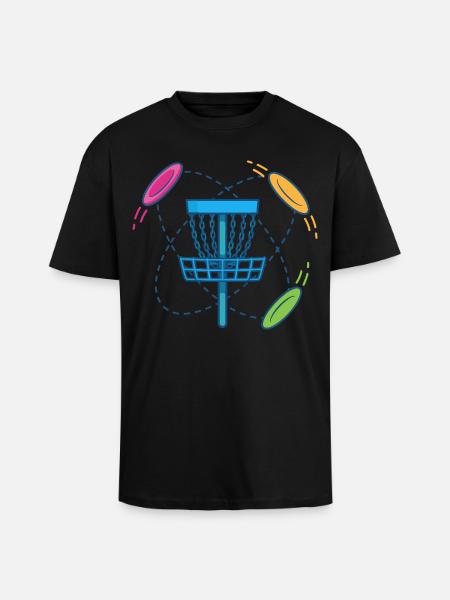 Disc-Golf-Korb und Flying Discs-Szene - Oversized Heavyweight Unisex T-Shirt - Schwarz
