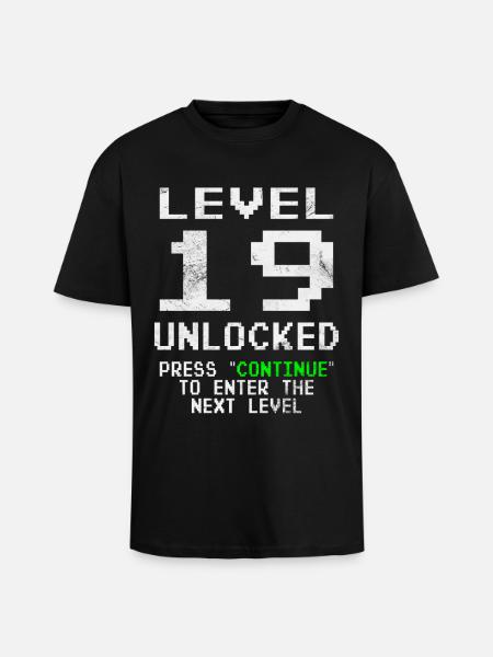 Gamer Level 19 Unlocked - Gaming - Unisex Oversized Heavyweight T-shirt - black