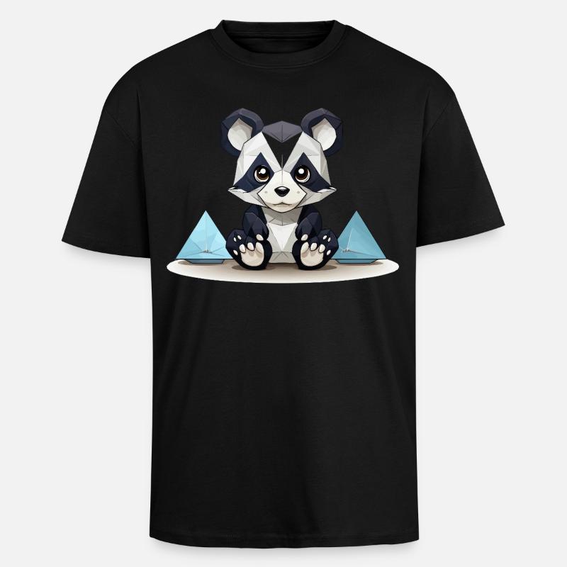 Low-Poly Panda am Eisgebirge - Oversized Heavyweight Unisex T-Shirt - Schwarz