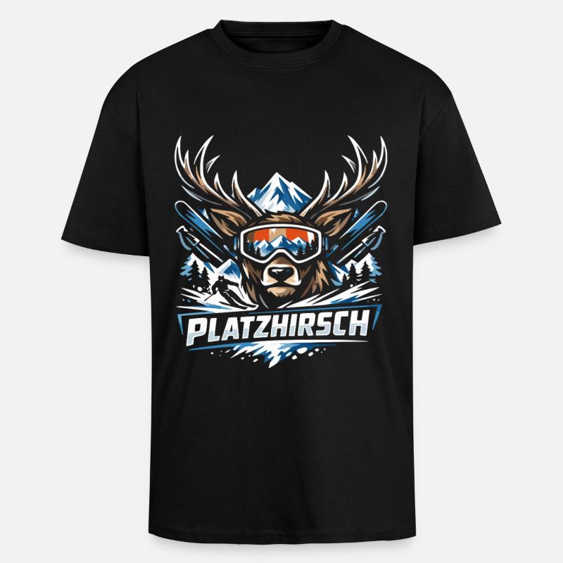 Platzhirsch Ski Hirsch - Oversized Heavyweight Unisex T-Shirt - Schwarz