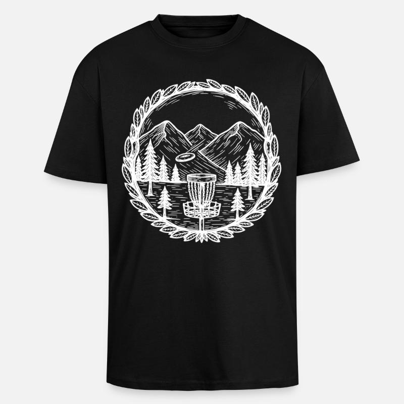 Disc Golf Bergszene Fliegender Disc-Korb - Oversized Heavyweight Unisex T-Shirt - Schwarz