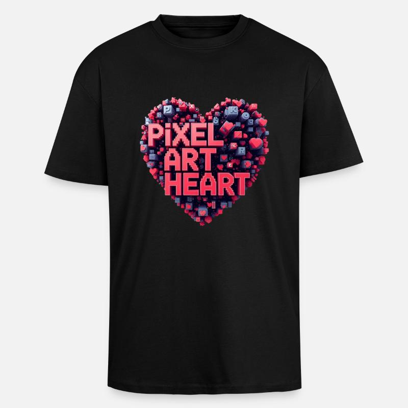 Collage de cœurs en pixel art - T-shirt unisexe oversize épais - noir