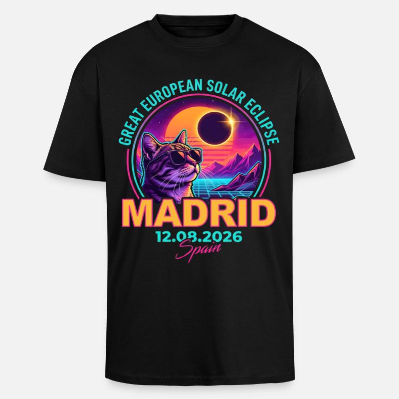Éclipse de Solar Cat Madrid 2026 - T-shirt unisexe oversize épais - noir
