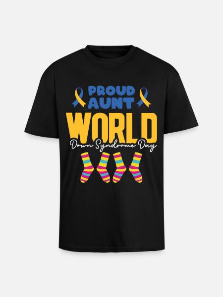 Proud Aunt World Down Syndroom Dag Sokken Ontwerp - Unisex oversized T-shirt van zware kwaliteit - zwart