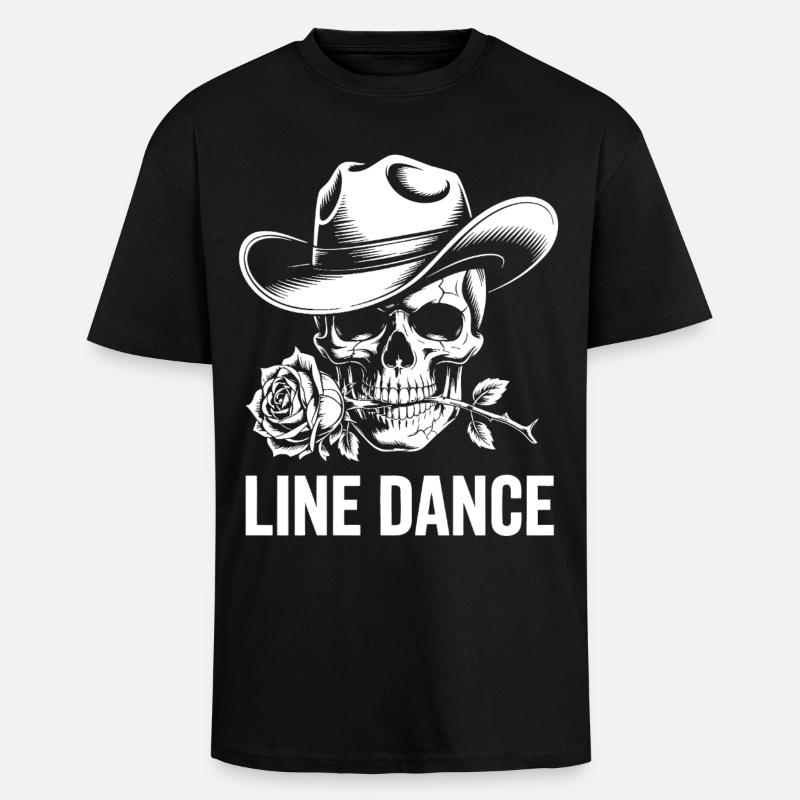 Line Dance Skull mit Rose - Oversized Heavyweight Unisex T-Shirt - Schwarz