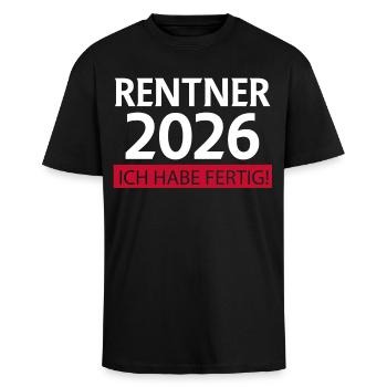 Rentner 2026 Ruhestand lustig - Oversized Heavyweight Unisex T-Shirt - Schwarz - Vorne - Alina (178cm) & Michal (187cm)