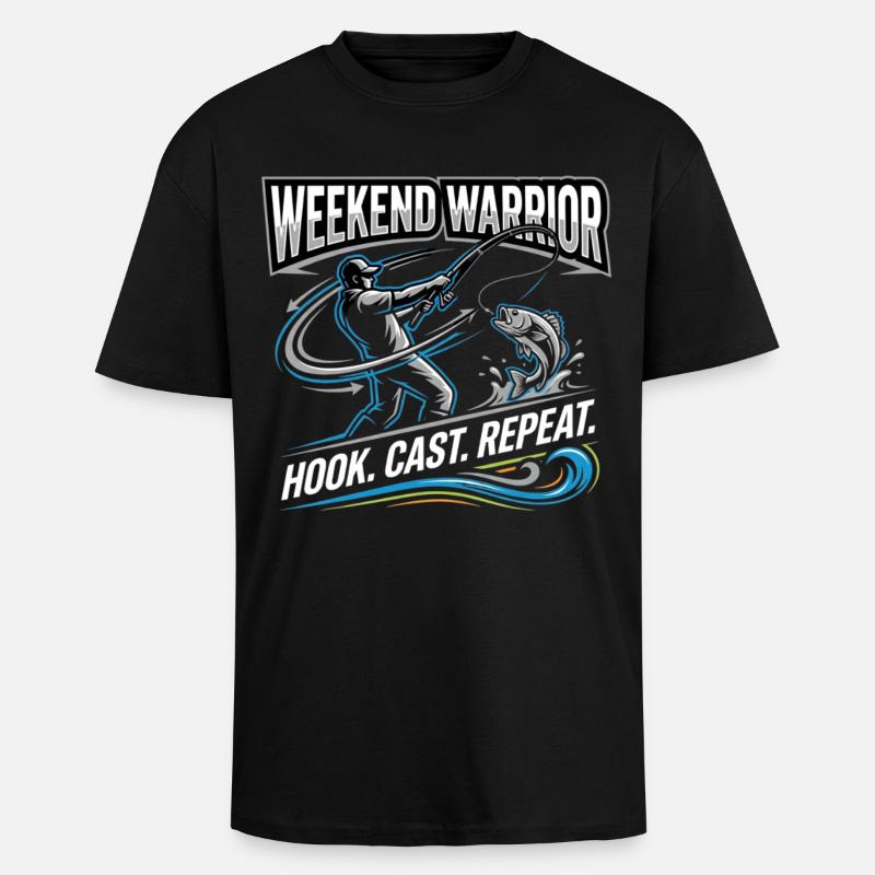 Weekend Warrior Hook Cast Repeat Angler - Unisex Oversized Heavyweight T-shirt - black